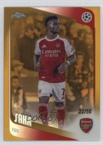 2025-26 Topps Chrome UEFA Club Competitions Gold Refractor 22/50 Bukayo Saka 6m7