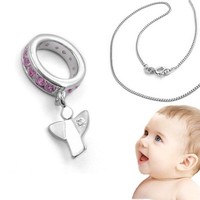 Baby Zirkonia Schutz Engel Pink Rosa Memoire Taufring Mit 36 Cm Kette Silber 925