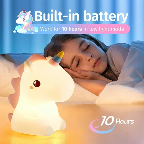 Cute Silicone Unicorn Night Light Kids Baby Colour Changing Lamp Touch Control - Picture 4 of 12