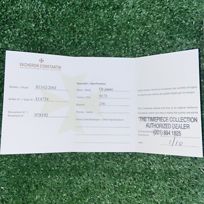 Authentic Vacheron Constantin Warranty Certificate Card Papers