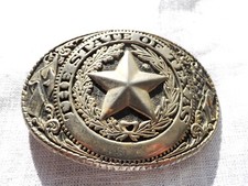 VINTAGE BELT BUCKLE "THE STATE OF TEXAS" SILVER TONE MADE IN USA RODEO COWBOY 