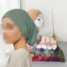 Women Inner Hijab Muslim Under Cap Jersey Bonnet Plain Color Islamic Underscarf