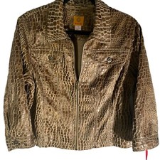 Ruby Rd Animal Print Jacket Women's Sz 14 Textured Fabric Full Zip New