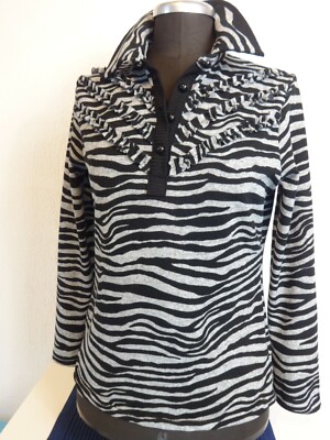 REDUZIERT11 SCHÖNER PULLOVER Tiger Muster Gr. M Pulli Super Bluse Polo Kragen