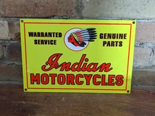 VINTAGE INDIAN MOTORCYCLE SERVICE-PARTS PORCELAIN DEALERSHIP SIGN 12" X 8"