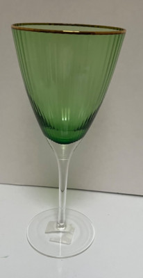 A&B Home Green Ripple With Gold Rim Wine Glass Goblet 9 .