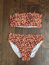 Two Piece Swimsuit Orange Leopard Print Plus Size