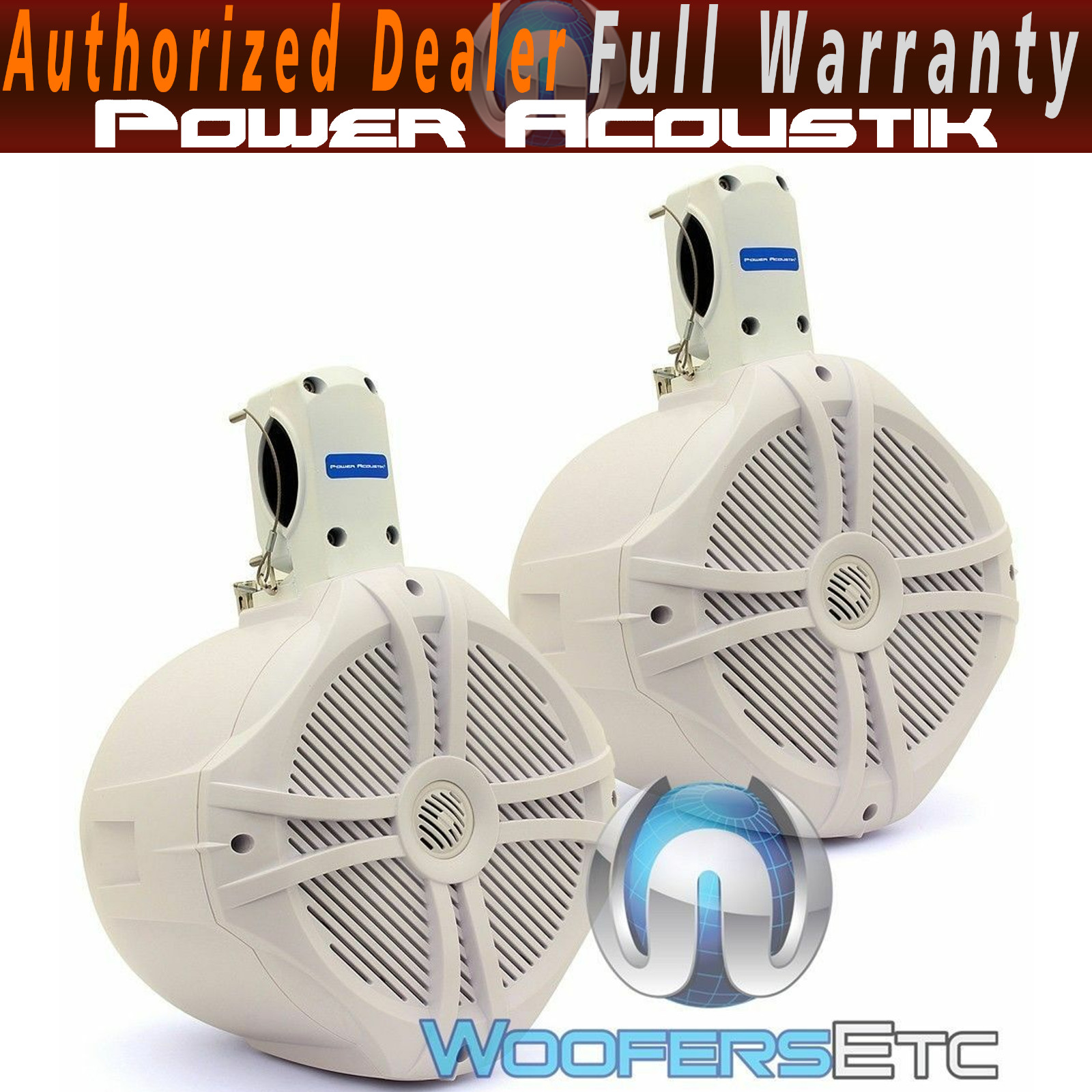 POWER ACOUSTIK MWT-80W WHITE 8" 750W MARINE BOAT WAKE TOWER 