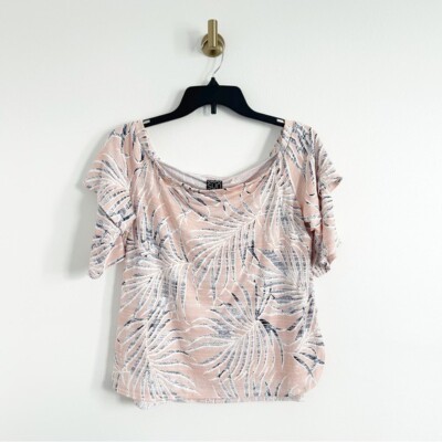 Clara Sun Woo Pink Palm Print Off the Shoulder Blouse Size Small (S)