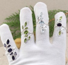 Faceted Blue Topaz Peridot Ring Solid 925 Sterling Silver Jewelry SR6587