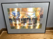 Rare Texas Cubist Artwork Barbara E Carter Watercolor Stripped Awning Original