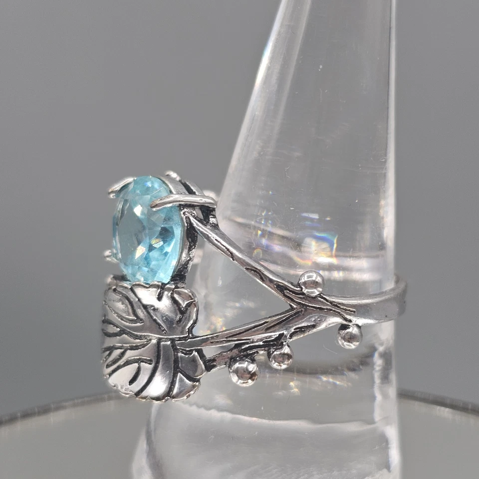 Anillo Libélula Distintivo Tono Plata Trabajo Abierto Azul Faceta Corte Vidrio Piedra talla 9.5 Foto 4 de 4