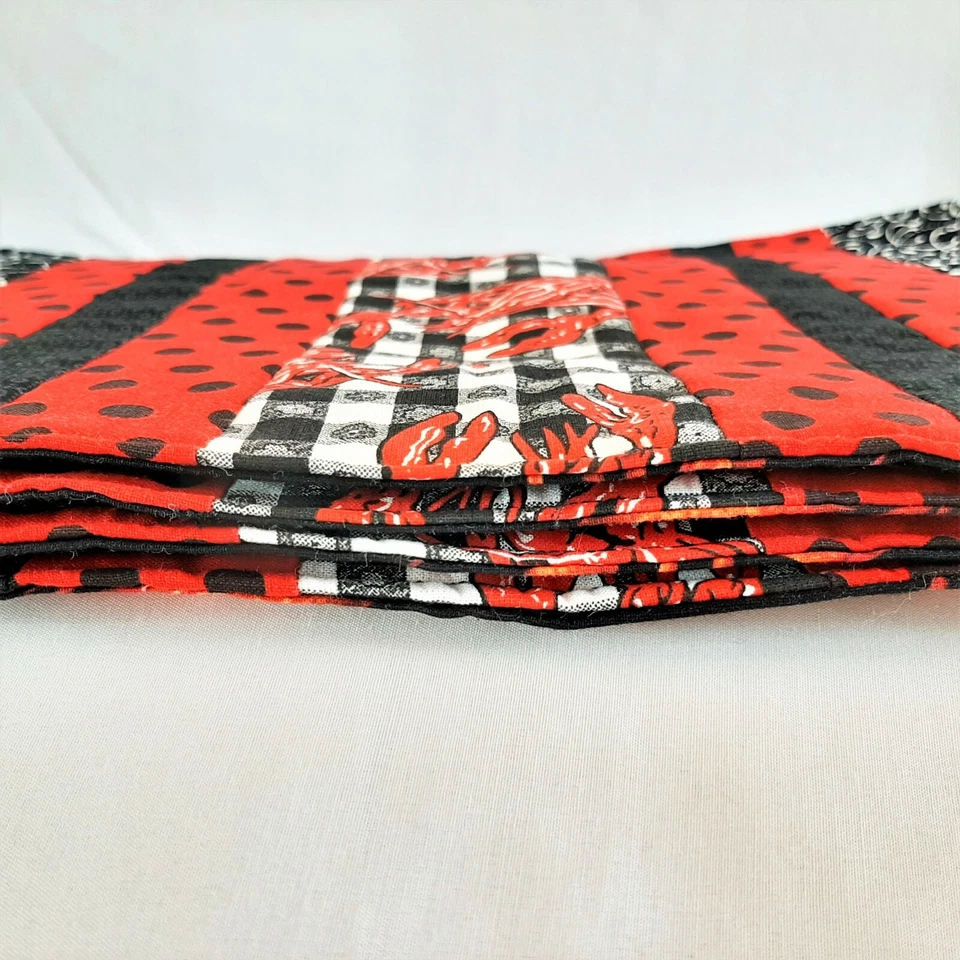 Juego de 4 manteles individuales de langosta hechos a mano de tela multicapa rojo blanco y negro Foto 2 de 4