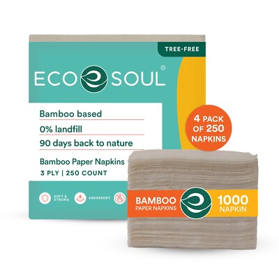 ECO SOUL 1000 Stück Bambus Papierserviette 100% kompostierbar 3 lagig Papier