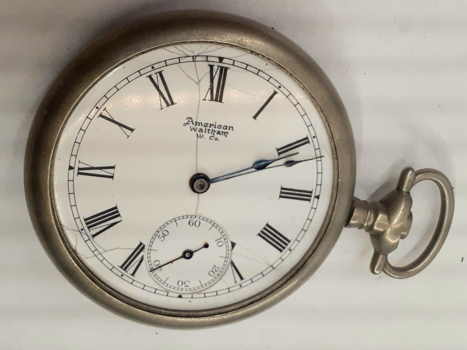 Vtg. American Waltham Watch Co. Pocket Watch Blue Hands (Not Working