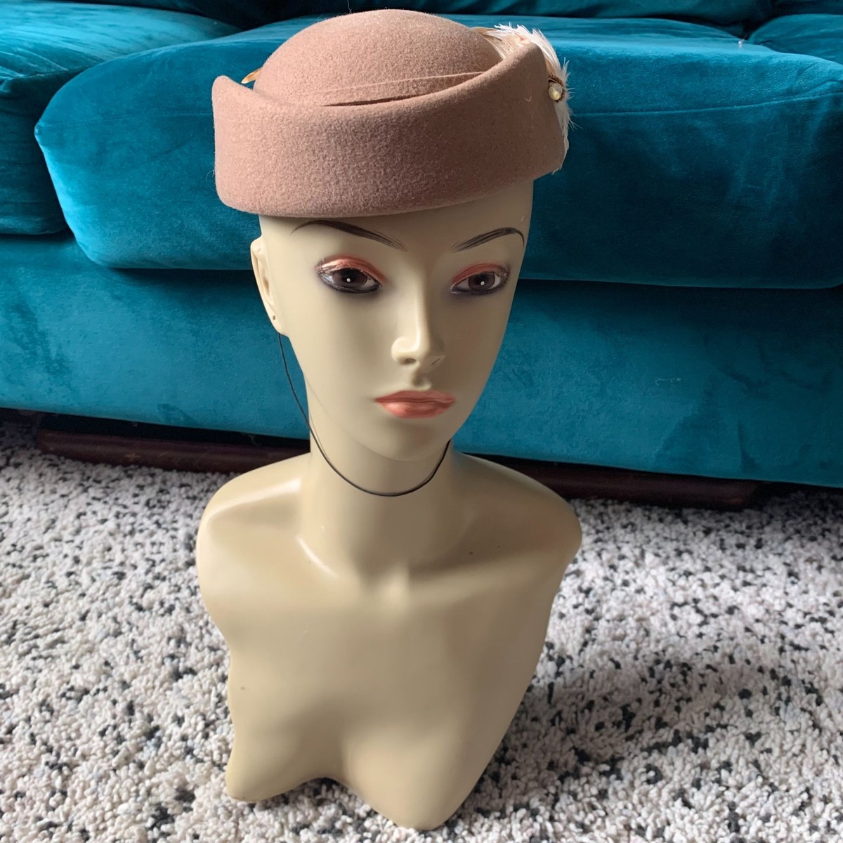 Excello Geo W. Bollman & CO Feather Hat Vintage Retro Wool 