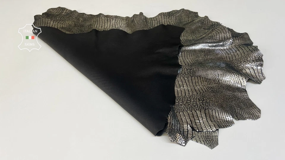 METALLIC SILVER TEJUS REPTILE PRINT On Goat Leather 2 skins 9+sqf 0.9mm #B7862 - Image 3 of 4