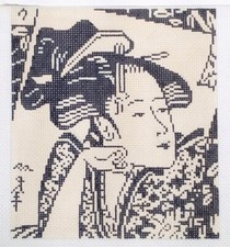 LEE needlepoint handpainted BG26 Japanese Lady Oriental insert 18mesh 5.25x5.75"