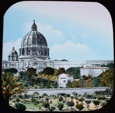 Magisches Laternendia ST PETERS AUS DER VATIKANISCHEN GALERIE UM 1890 ALTES FOTO ROM 