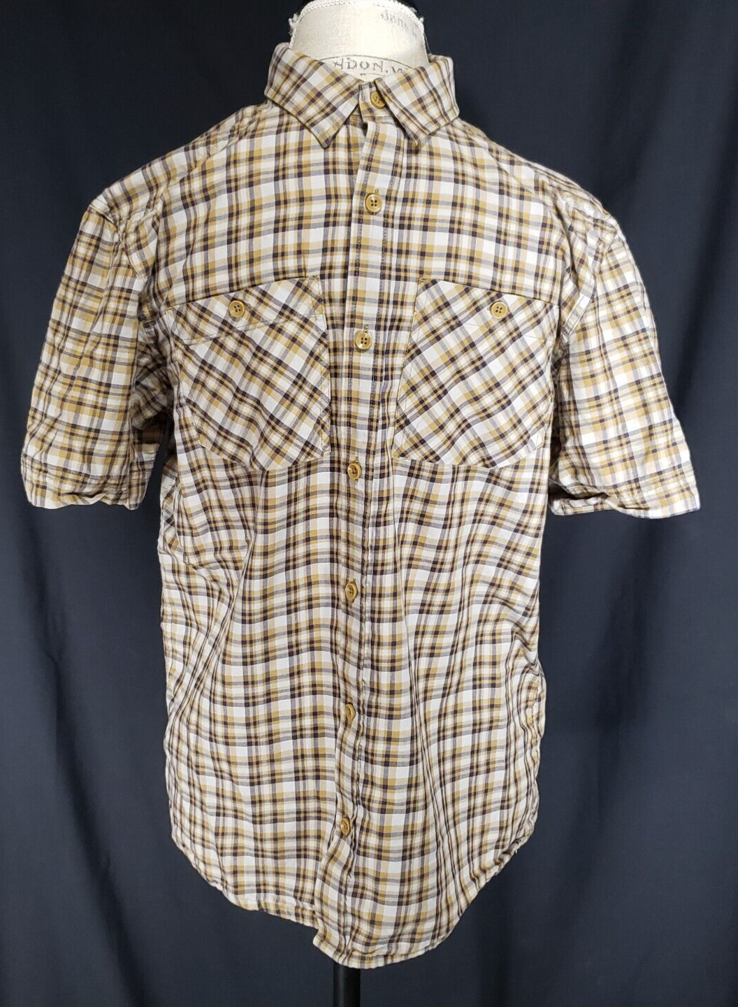 Arc'Teryx Uomo SS Bottone Frontale Beige Blu Plaid Taglia S*