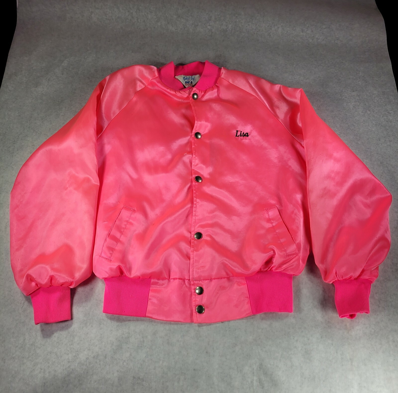 PONY Giacca di raso rosa rosa giostra giostra vintage anni 90. Taglia YL fondo di magazzino