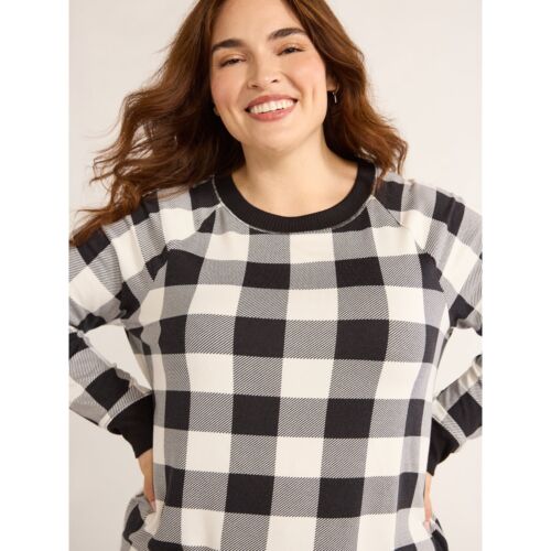 Joyspun Women’s M 8-10 Hacci Knit Buffalo Plaid Sleep Top with Long Sleeves NEW - Picture 3 of 6