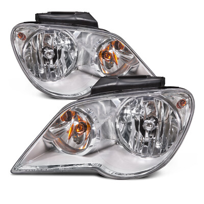 Headlights Pair Halogen Chrome Set Fits 2007-2008 Chrysler Pacifica
