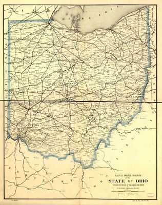 18'' x 24'' 1882 Map of Railway Postal Diagram of The State of Ohio