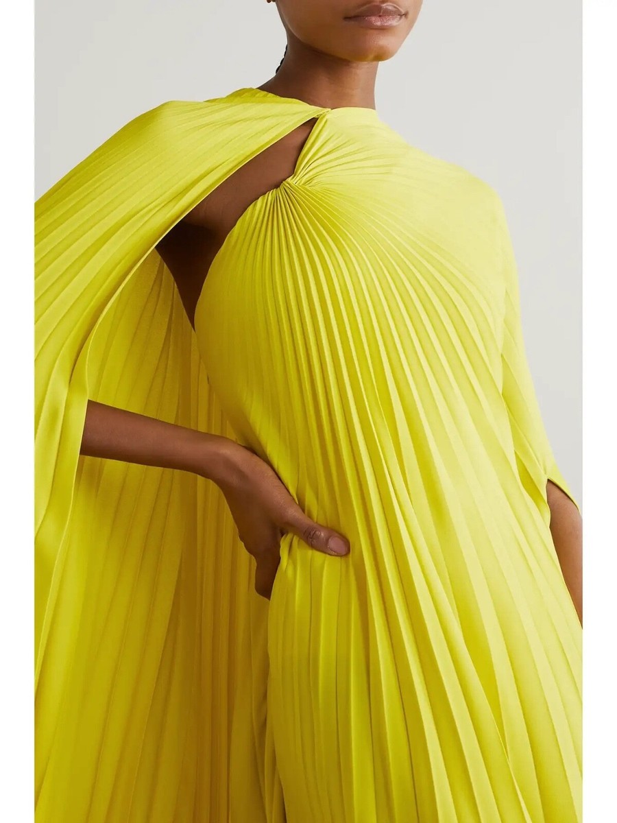 valentino cape effect silk jersey maxi dress 69957 auth yellow 2023 CAPE-EFFECT CREPE MIDI 40 S $11k COCKTAIL