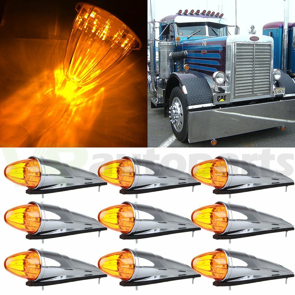 9pcs Amber 17 LED Semi Truck Roof Cab Marker Clearance Top