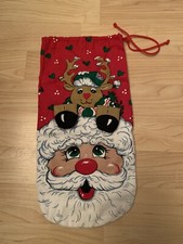 Cute VTG 90's Santa With Reindeer Christmas Wine Bag
