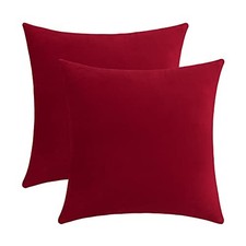 Comfy Soft Velvet Throw Pillow Cases for Sofa 20" x 20" Pack of 2 Santa Red