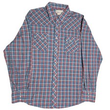 Wrangler Pearl Snap Long Sleeve Shirt Blue Red Plaid Western Cowboy Men's Sz XL