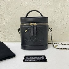 Chanel Black Calfskin Vanity Cosmetic Bucket Bag Top Handle Chain Crossbody Bag