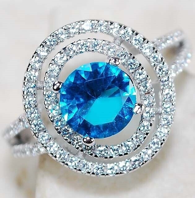 2CT  Aquamarine 925 Solid Sterling Silver Ring Jewelry Sz 7 J1-3