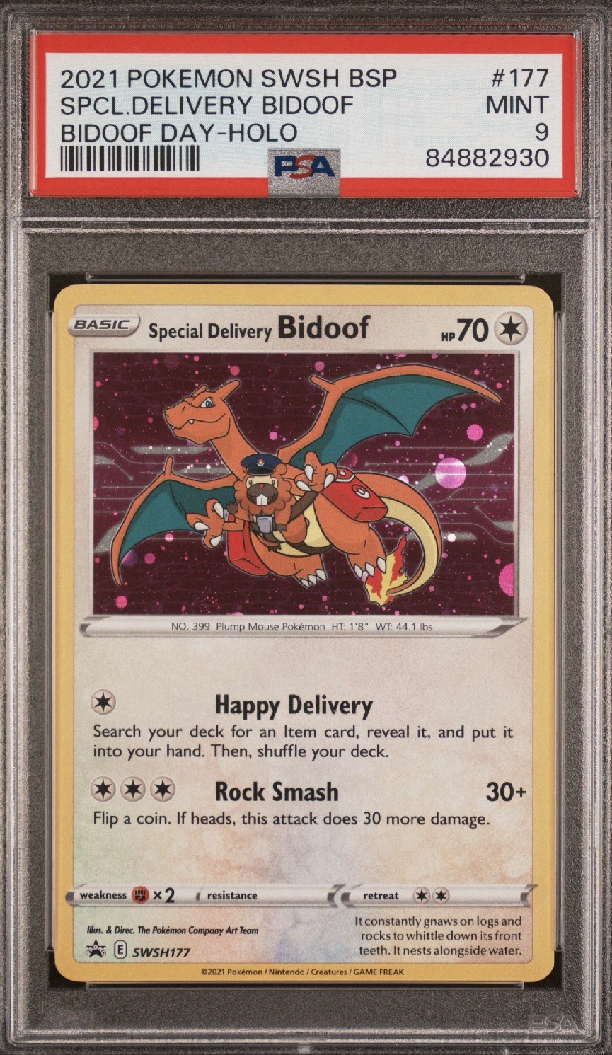 2021 POKEMON SWSH BLACK STAR PROMO BIDOOF DAY SPECIAL DELIVERY BIDOOF-HOLO PSA 9