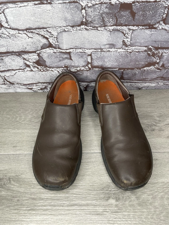 Merrell Encore Moc Pro Mahogany Brown Leather Slip On Clogs Men Sz 8.5M US/42EU - Image 2 of 4