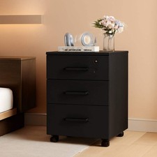 3 Drawer Wood Mobile File Cabinet With Wheels Black Under Desk Office Storage Fo