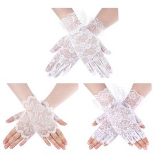 3 Pairs White Lace Gloves, 3 Styles Lace Tea Gloves for Women