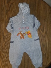 Disney Pooh  Tigger Vintage Hooded One-Piece Romper Snap Closure 12 Months