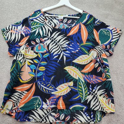 C&C California Tunic Top Womens 2X Multi Tropical Leaf Print Linen Short Sleeve
