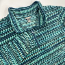 Eddie Bauer Women's 2XL Teal Blue Space Dye Striped 1/4 Zip Fleece Pullover