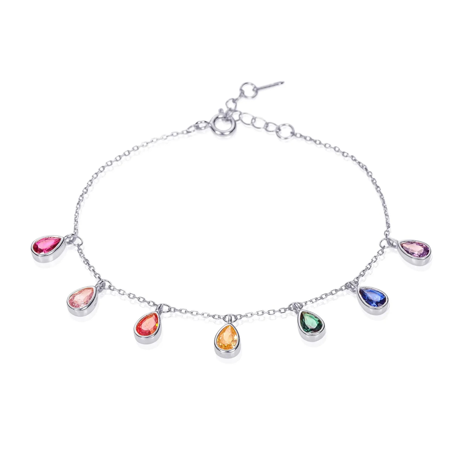 925 Sterling Silber Regenbogenfarben Birnenförmiges Bettelarmband für Damen