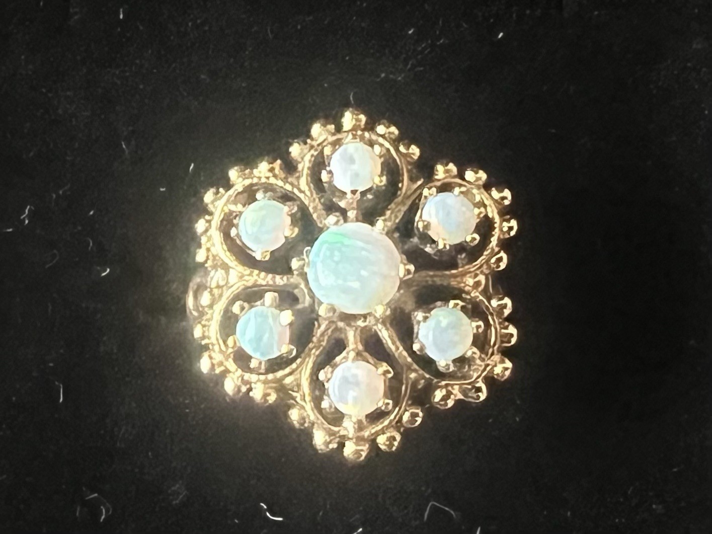 14K Vintage Australian Opal Cluster Ring Lots Of Fire Around 4.5