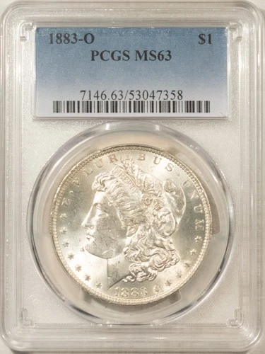 1883-O MORGAN DOLLAR, PCGS MS-63, ORIGINAL WHITE & CHOICE!