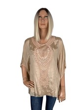 Conleys Black bluse beige Perlen Pailletten Fledermaus Armel Größe xI