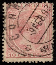 1cuba1 Alfonso XIII 1891 SG151 10c dull rose postmark 9.02.1898 used