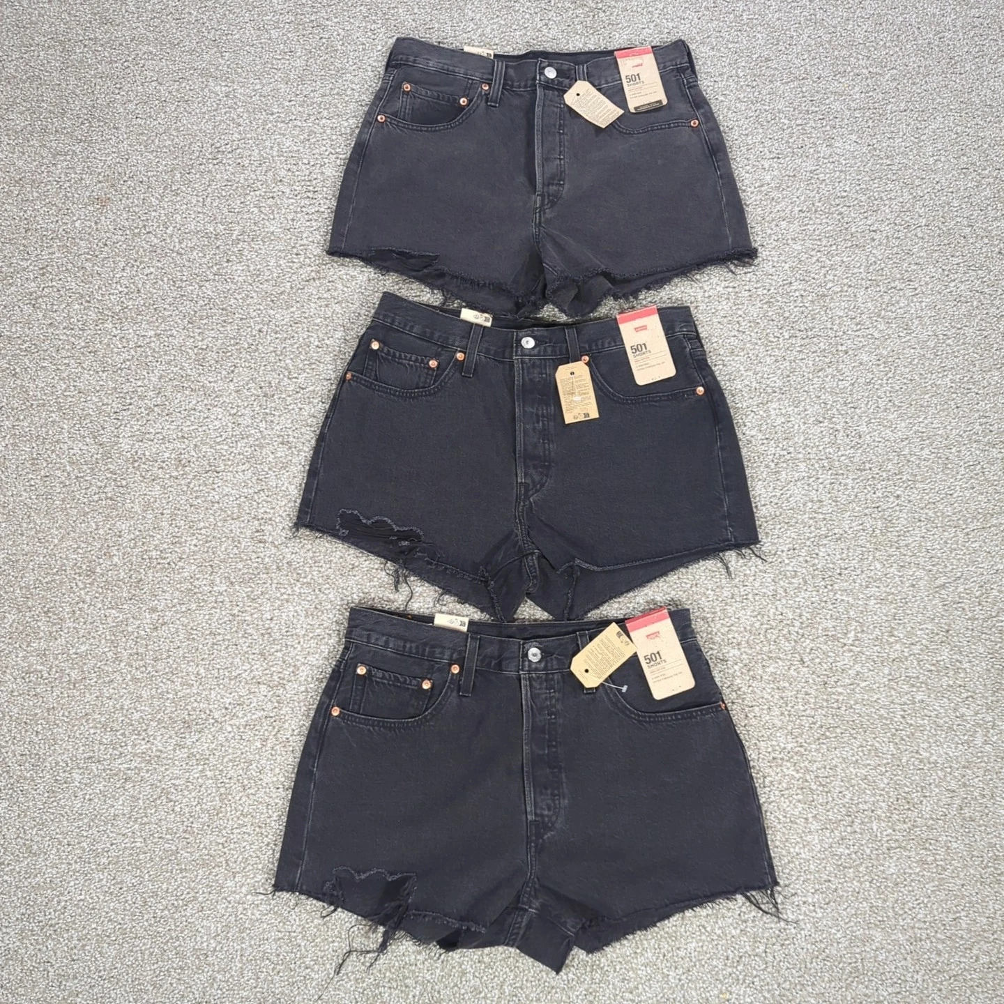 Womens Levi's 501 Original Jean Shorts Lunar Black Size 30 31 32