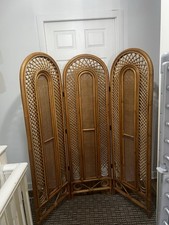 Vintage Cane Bamboo Rattan Triple Screen Room Divider Boho Chic Flaws