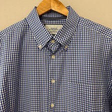 Charles Tyrwhitt Shirt Mens 18/35 Blue White Gingham Plaid Non-Iron Classic Fit